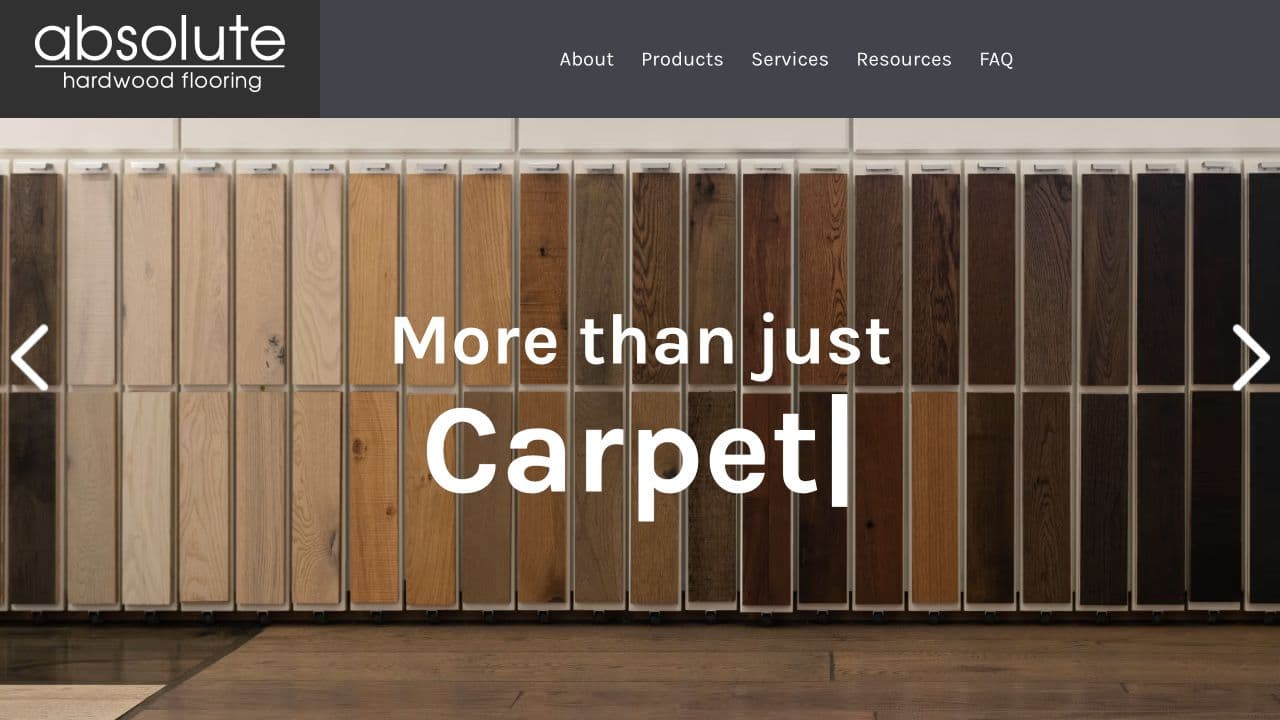 Agency7’s Absolute Hardwood website project, showing the flooring showroom and services