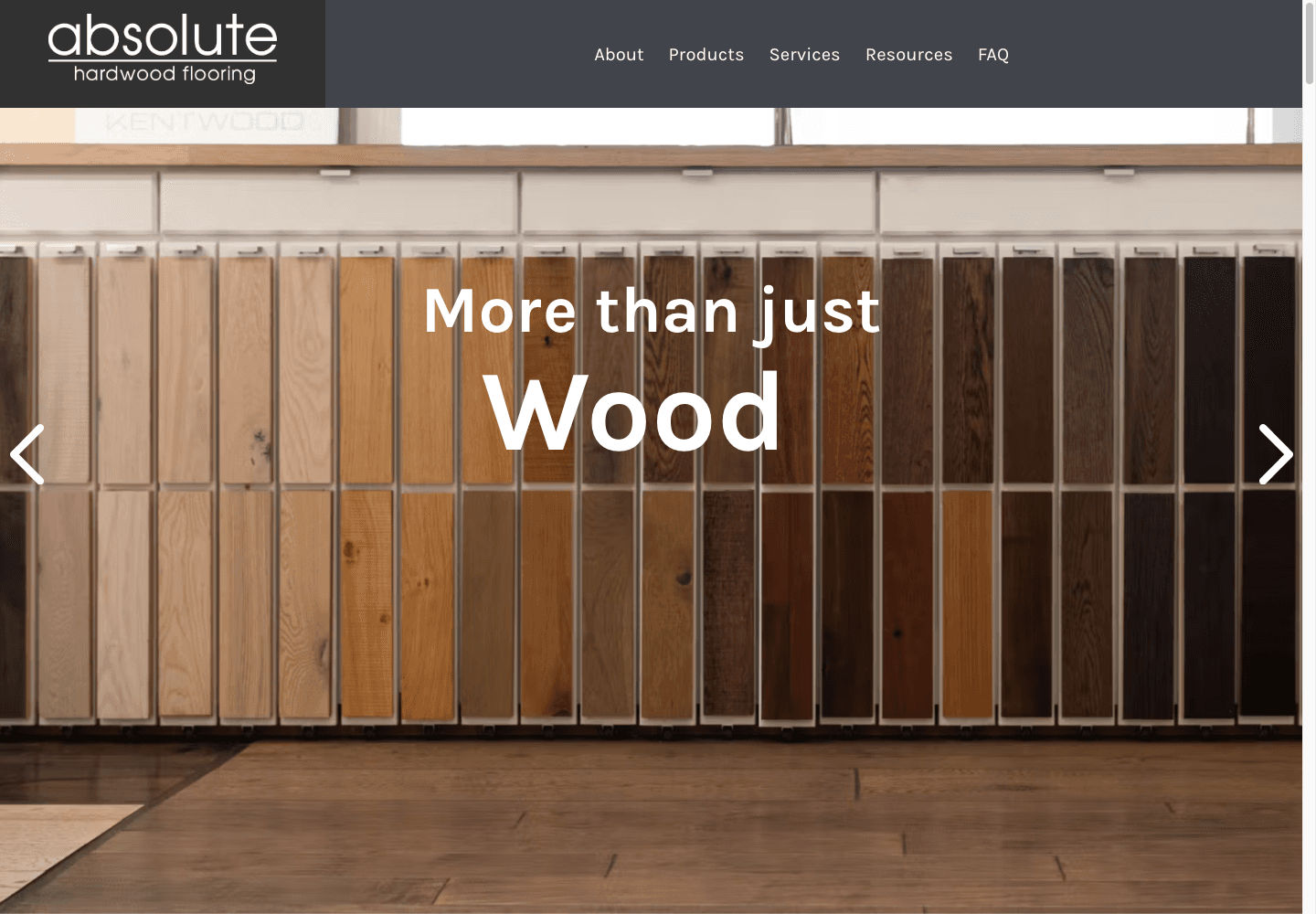 Absolute Hardwood’s website, featuring its flooring services and appointment booking